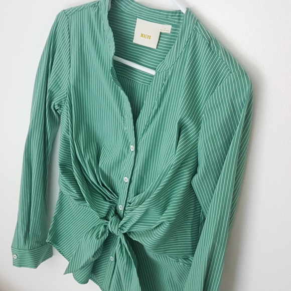 -Maeve Anthropologie Knotted Button Green Stripe 0 - Picture 3 of 7